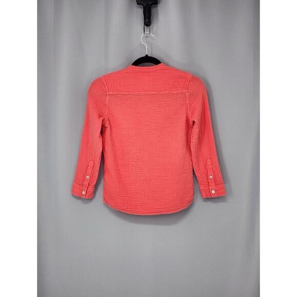 Mini Boden Shirt Youth 8-9Y Pink Cotton Gauze Long Sleeve Henley Crinkle Pocket - Picture 2 of 10